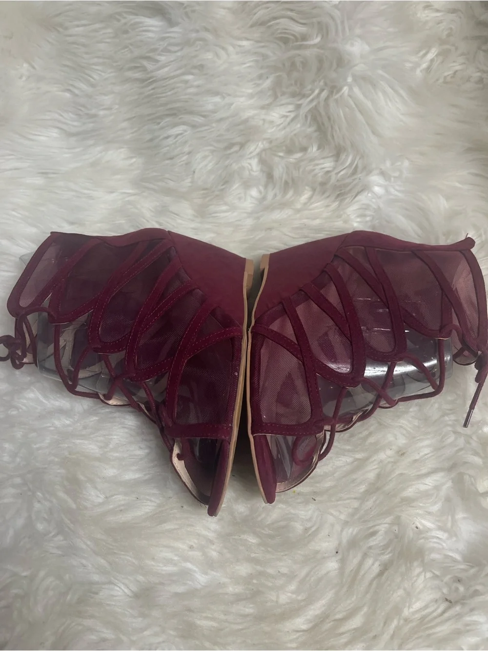 Torrid Burgundy synthetic suede & Mesh Lace-Up Wedge Sandals SZ9